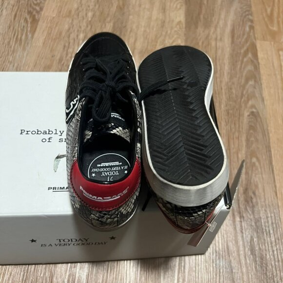 Primabase Sneakers Black Textured Leather Snake Print Red Heel - Picture 3 of 13